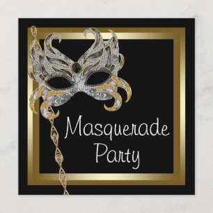 Gouden Zwarte Maskerade Feest Uitnodigingen