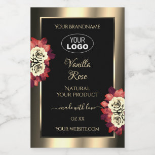 Gouden Zwarte Productlabels Rode Crème Rozen Logo  Voedselcontainer Etiket