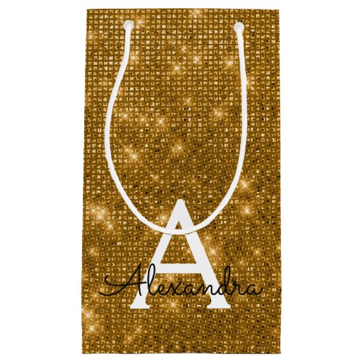Gouden & Zwarte Sparkle Monogram - Jouw naam toevo Klein Cadeauzakje (Voorkant)