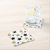 Gouden Zwarte Sterren Glitzy Vierkante Kartonnen Onderzetter (Insitu)