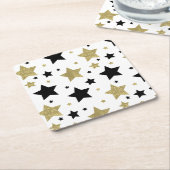 Gouden Zwarte Sterren Glitzy Vierkante Kartonnen Onderzetter (Schuin)