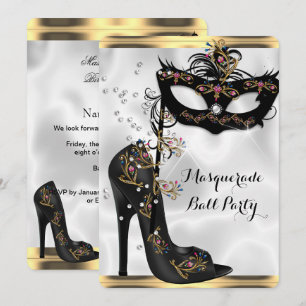 Gouden Zwarte Witte Maskerade Bal Feestmasker Sier Kaart