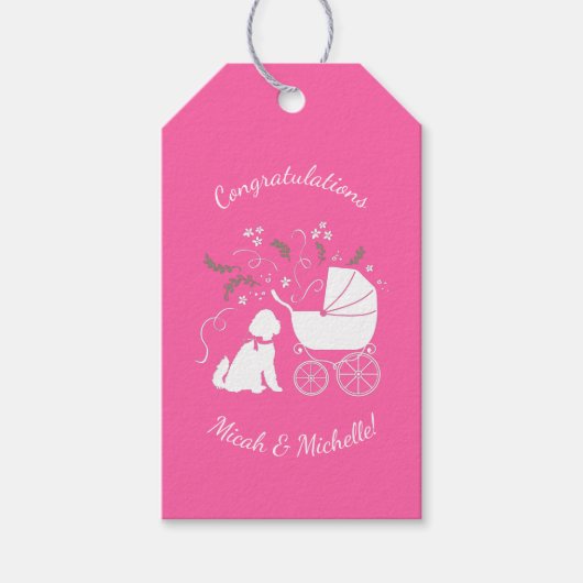 Goudendoodle-hond babyshower roze meisje cadeaulabel (Voorkant)