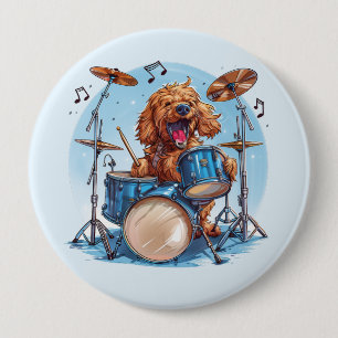 Goudendoodle-hond die drums speelt ronde button 4,0 cm