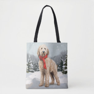 Goudendoodle hond in sneeuw Kerstmis Draagtas