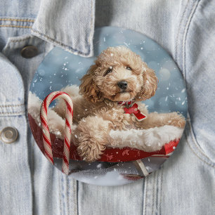 Goudendoodle Hond Kerst Feestelijk Ronde Button 6,0 Cm