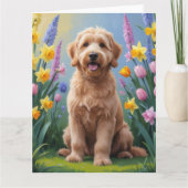 Goudendoodle-hond lente bloemen schilderij kaart (Voorkant)