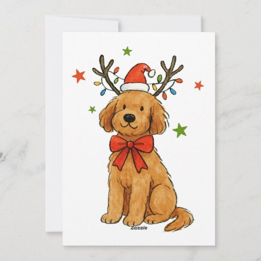 Goudendoodle hond rendiergewei puppy Kerstmis Feestdagenkaart (Achterkant)