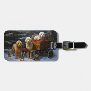 Goudendoodle Sneeuw slee Kerst Decoratie Bagagelabel