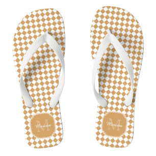 Goudenroede Gele Geruite Monogram Met Naam Teenslippers