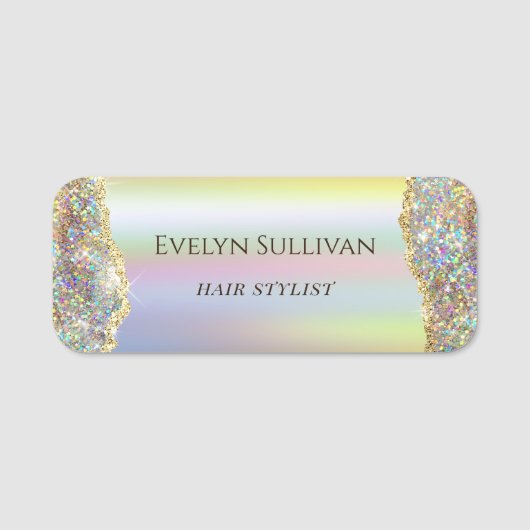 goudfaux iridescent folie glitter name tag (Voorkant)