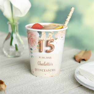goudfloralen van het roos van Quinceanera glitter Papieren Bekers