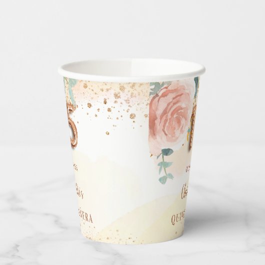 goudfloralen van het roos van Quinceanera glitter Papieren Bekers (Links)