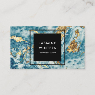 Goudfolie blauw marmer waterverf minimal elegant visitekaartje