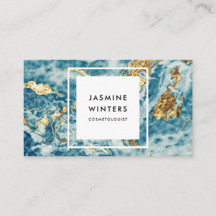 Goudfolie blauw marmer waterverf minimal glamour visitekaartje