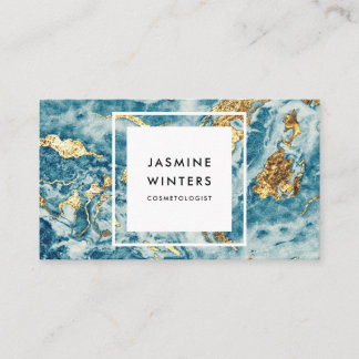 Goudfolie blauw marmer waterverf minimal glamour visitekaartje