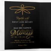 goudfolie Dragonfly Wedding Suite Drieluik Uitnodiging (Binnenzijde eerst)