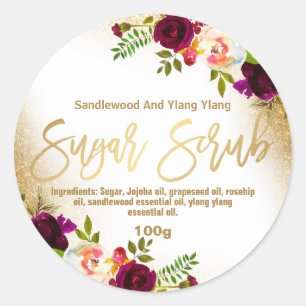 Goudfolie Glitter Floral White Sugar Scrub Label