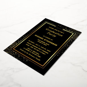 Goudfolie Glitter Zwart Afstuderen Invitation Folie Uitnodiging