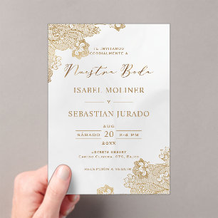 Goudfolie Kant Nuestra Boda Spaans Bruiloft Acryl Uitnodigingen