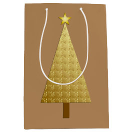 Goudfolie moderne kerstboom medium cadeauzakje