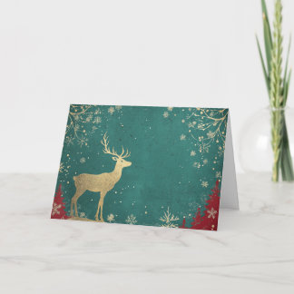 Goudfolie rendier op groene sneeuwval kaart