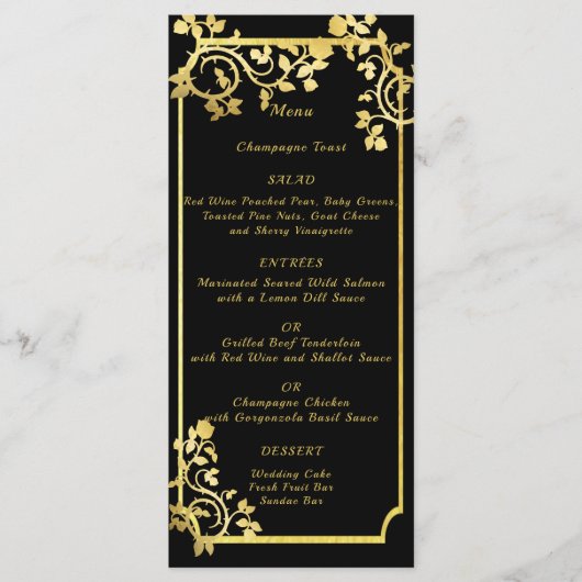Goudfolie Rozen op Goud Metallic Lijst Menu (Voorkant)