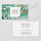 Goudfolie turquoise marmer waterverf chique glamou visitekaartje (Voorkant / Achterkant)