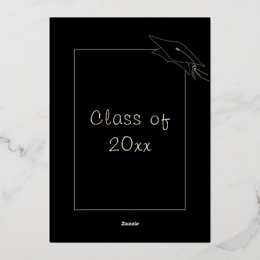 Goudfolie Zwart Afstuderen Invitation Framed Folie Uitnodiging (Achterkant)