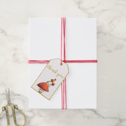 Goudfoliegrens, champignons & bijen, baby shower cadeaulabel (Met Touw)