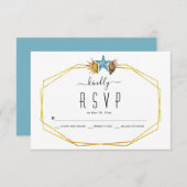 Goudfolieveelhoek en seizoenhells strandbruiloft R RSVP Kaartje (Voorkant / Achterkant)