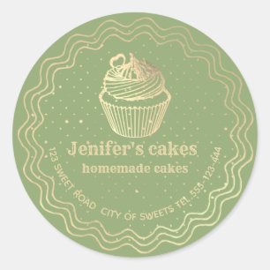Goudgebakken cupcakes en behandelde verpakkingen ronde sticker