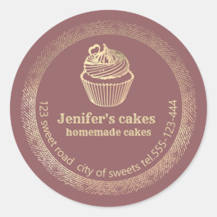 Goudgebakken cupcakes en behandelde verpakkingen ronde sticker