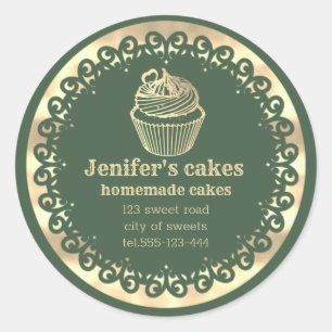 Goudgebakken cupcakes en behandelde verpakkingen ronde sticker