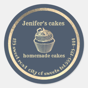 Goudgebakken cupcakes en behandelde verpakkingen ronde sticker