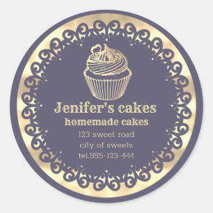 Goudgebakken cupcakes en behandelde verpakkingen ronde sticker