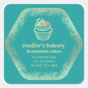 Goudgebakken cupcakes en behandelde verpakkingen vierkante sticker