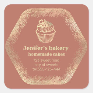 Goudgebakken cupcakes en behandelde verpakkingen vierkante sticker