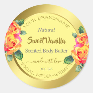 Goudgeel Elegant Floral Rozen Spring Cirkel Ronde Sticker