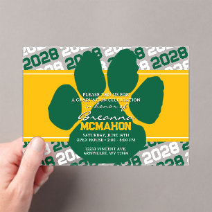 Goudgeel & Groen Afstuderen Pawprint Frosted Acryl Uitnodigingen