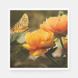 Goudgele bloemen en vlinder servet