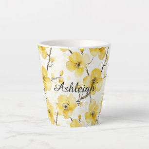 Goudgele bloemen latte mok