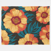 Goudgele en rode bloemen met Blauwgroen bladeren Fleece Deken (Voorkant (Horizontaal))