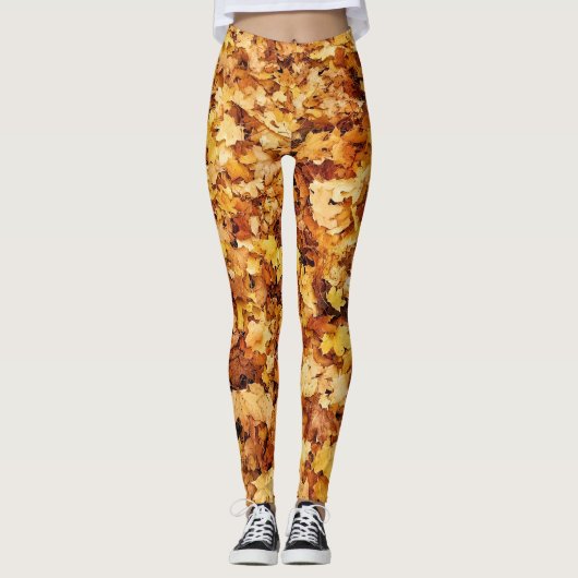 Goudgele herfst esdoornbladeren leggings (Voorkant)
