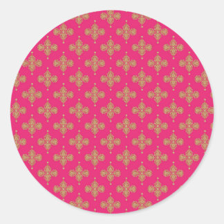 goudgele roze magenta patroonachtergrond ronde sticker