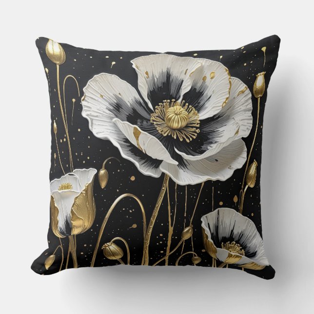 Goudgeschilderde klaprozen kussen (Voorkant)