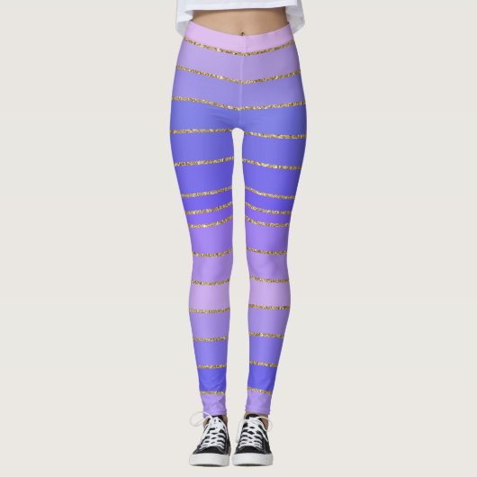 Goudgeslepen Violet Gestreepte Leggings (Voorkant)