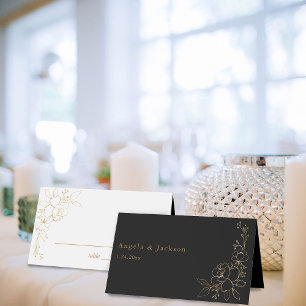 Goudgevoerde Floral White & Gold Place Card - B&W