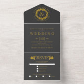 Goudglitter  bruinkkoolbruine bruiloft all in one uitnodiging (Binnen)