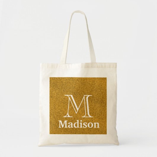 Goudglitter faux gepersonaliseerd monogram tote bag (Voorkant)